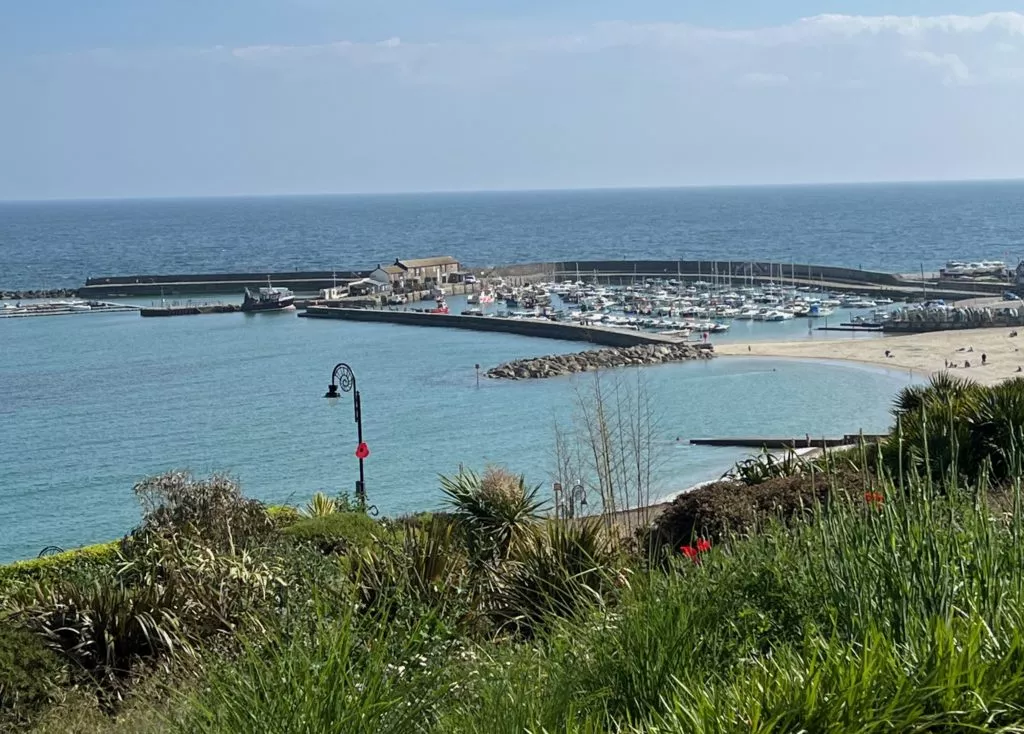 Lyme Regis famous cobb harbour view from the hill