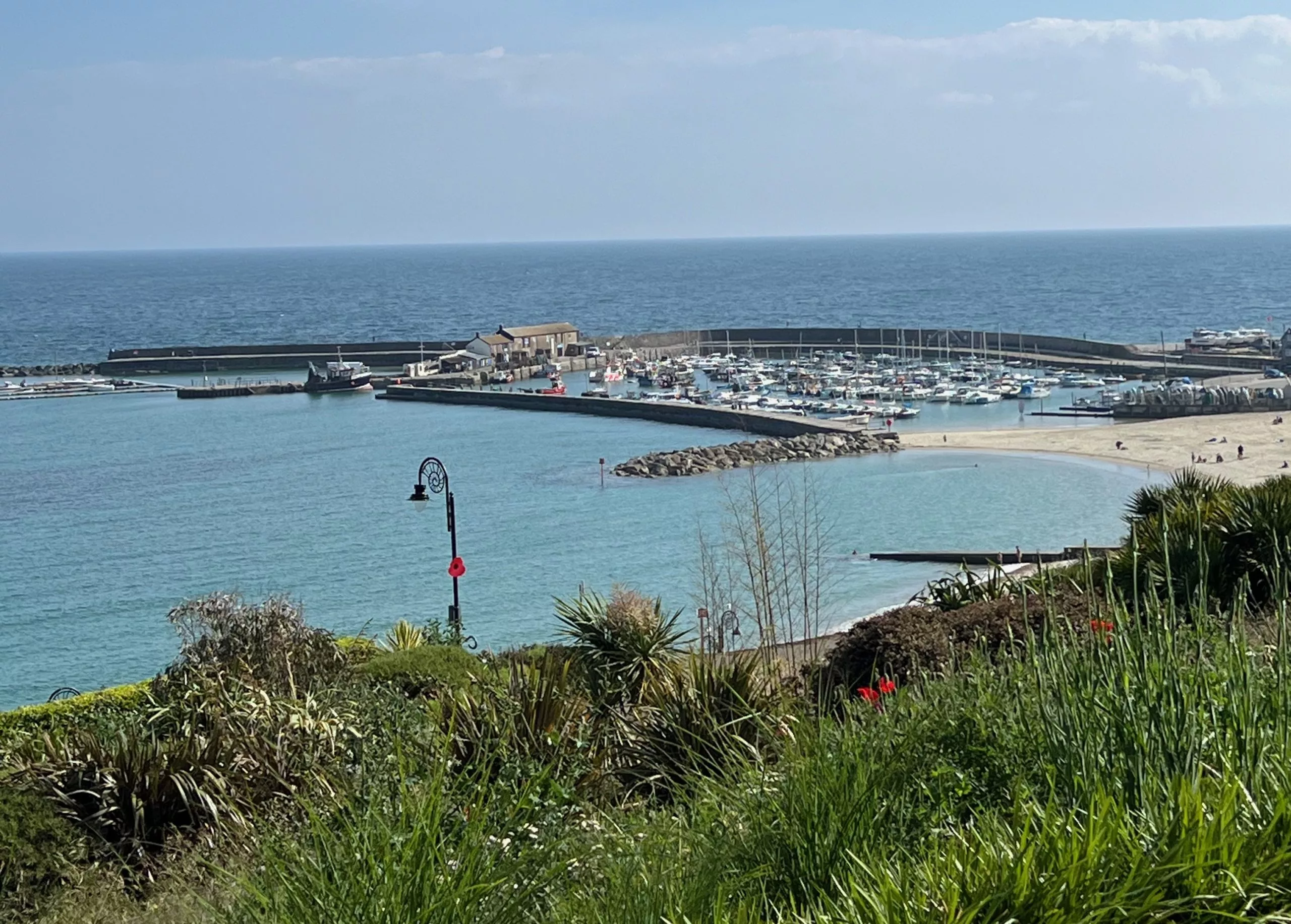Lyme Regis famous cobb harbour view from the hill